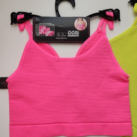 2 No Boundaries Ottoman Rib Brami sz M Seamless Reversible Bralette Pink Yellow - Picture 4 of 11